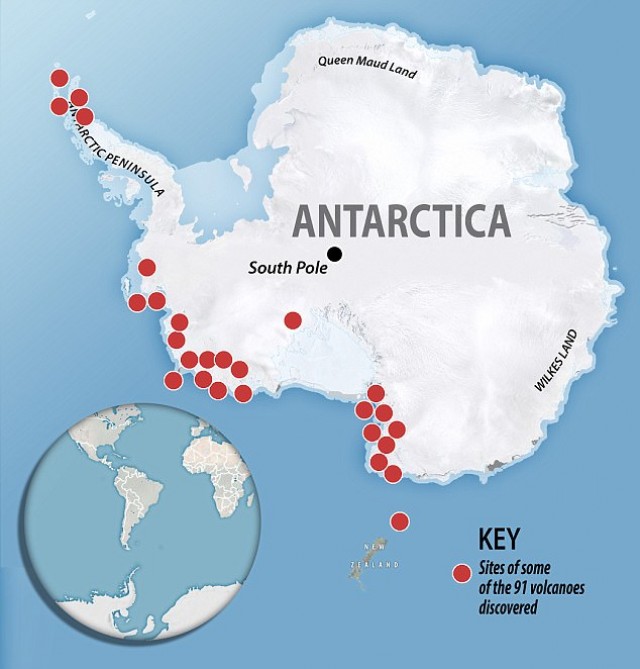 Brit kutatók 91 vulkánt fedeztek fel az antarktiszi jégtakaró alatt